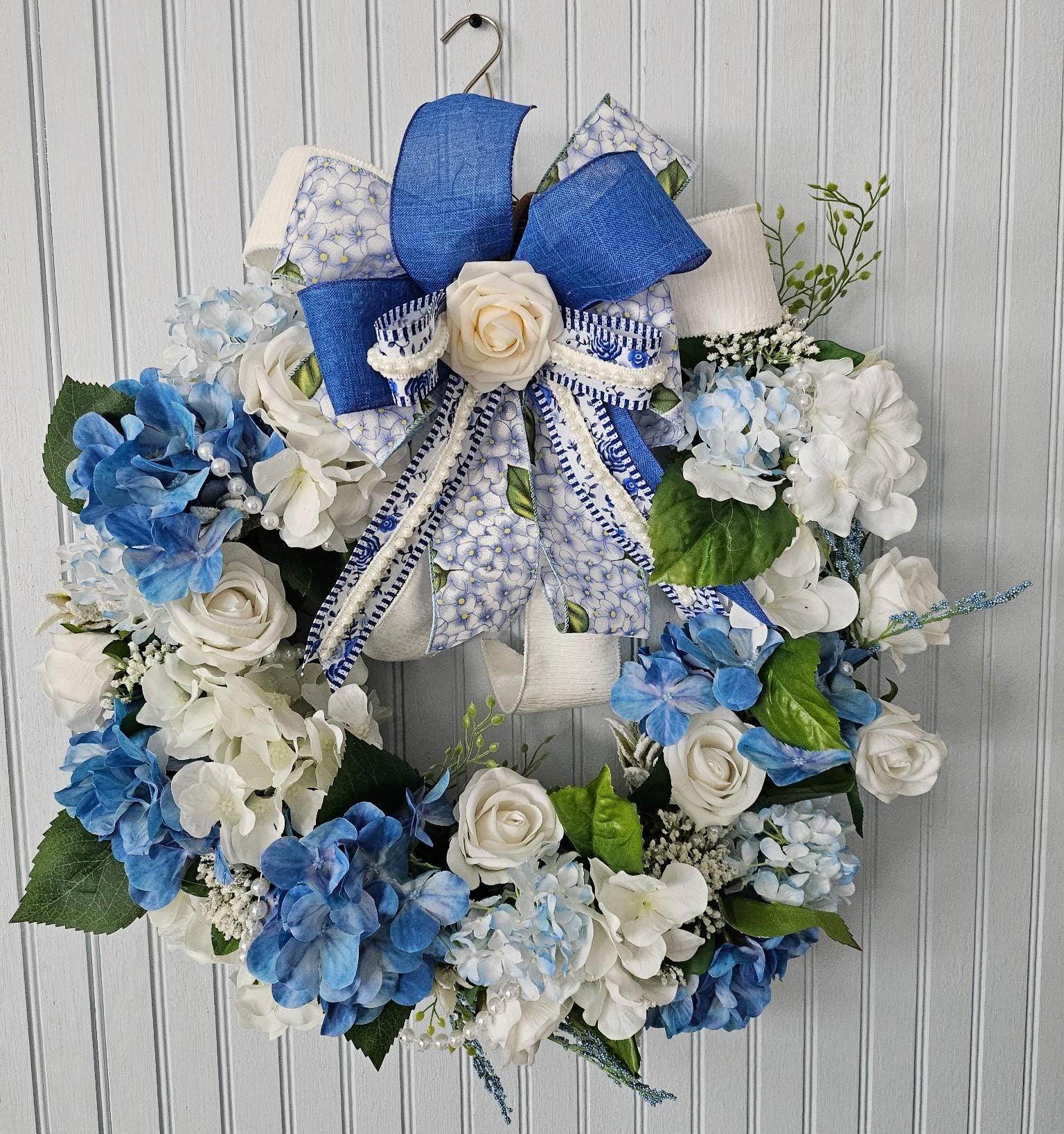 Blue & Ivory Elegance Floral Wreath
